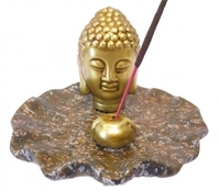 Wierookhouder Gouden Boeddha hoofd op schaal